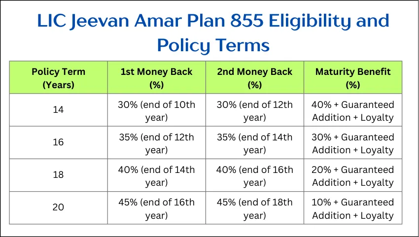 LIC Jeevan Amar Plan 855 Eligibility and Policy Terms